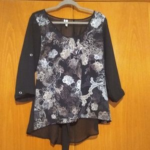 Studio Y Sheer black blouse with floral print